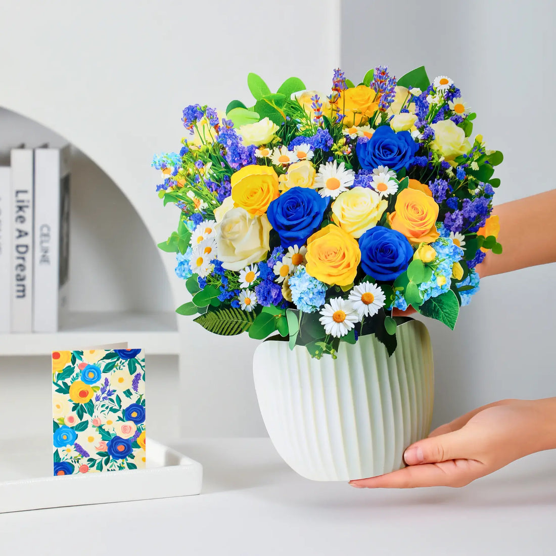 Cerulean Dream | Blue & Gold Rose Paper Bouquet — PetalPal
