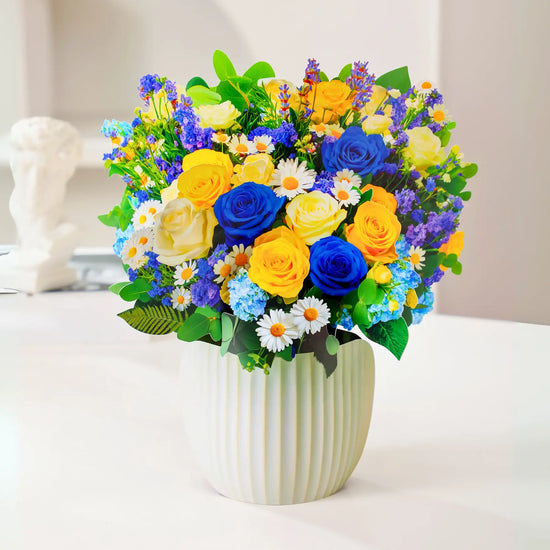 Cerulean Dream | Blue & Gold Rose Paper Bouquet — PetalPal